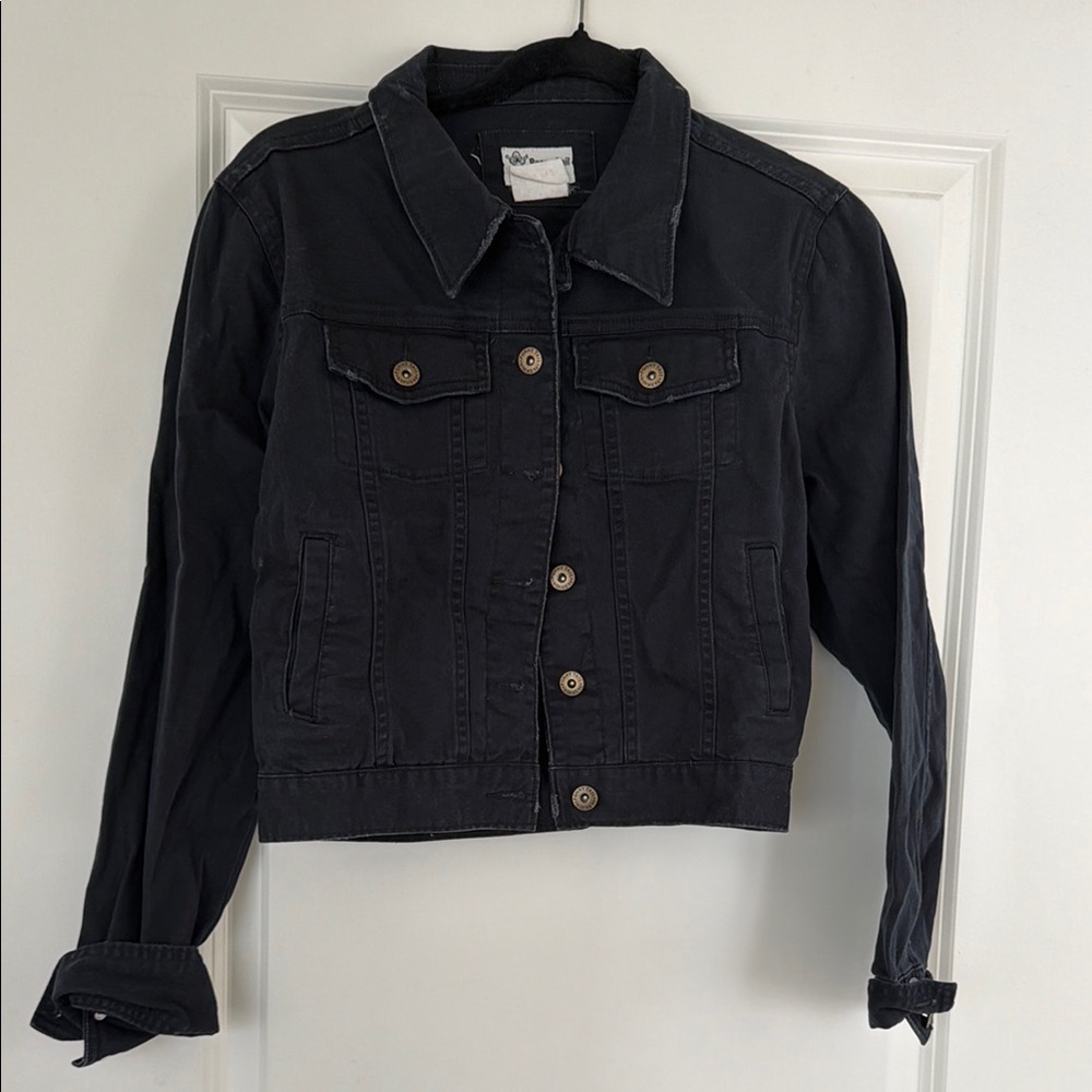 Women's Black Cotton Trucker Denim Jacket - Pony Tail